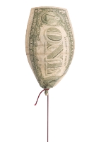 dollar bill inflated like a balloon on a string